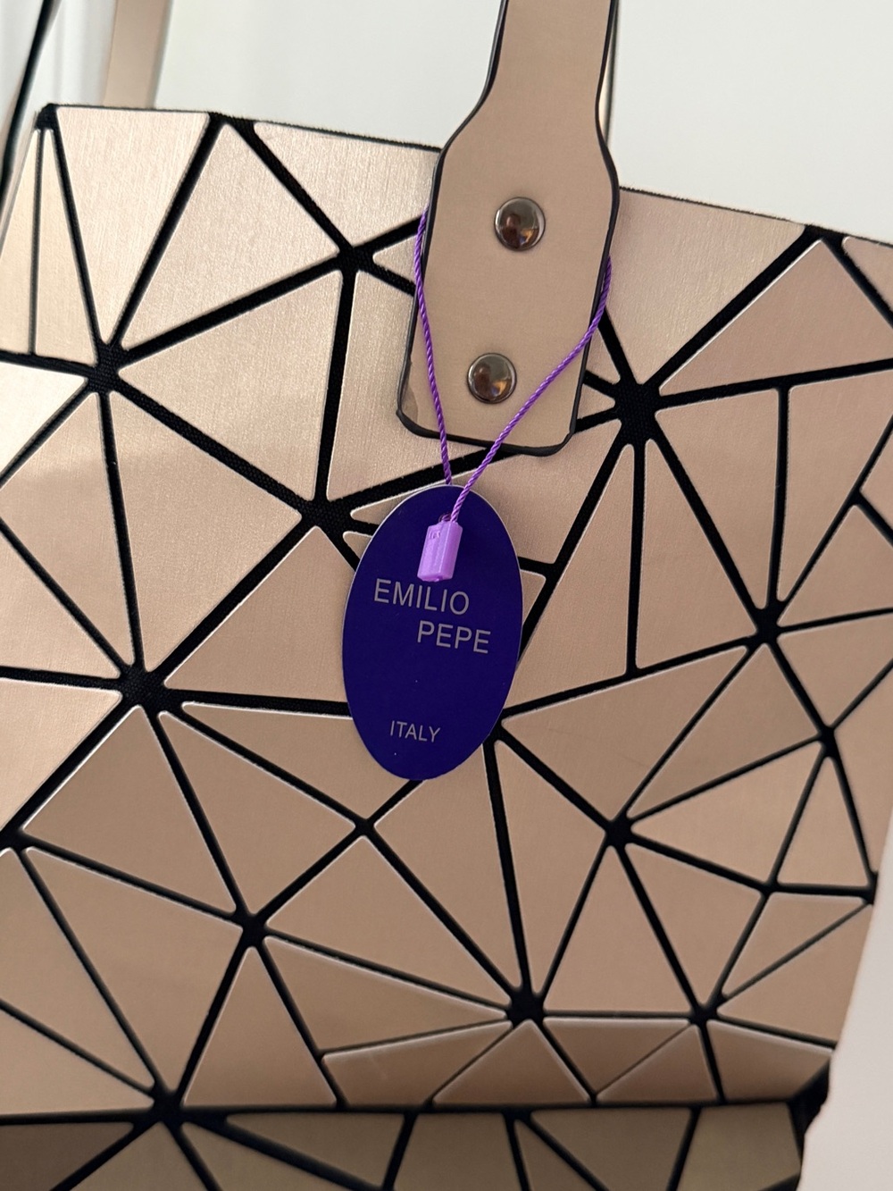 Emilio Pepe Metallic Beige Geometric Tote